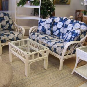Rattan Loveseat, Chair, Coffee Table, and End Table
