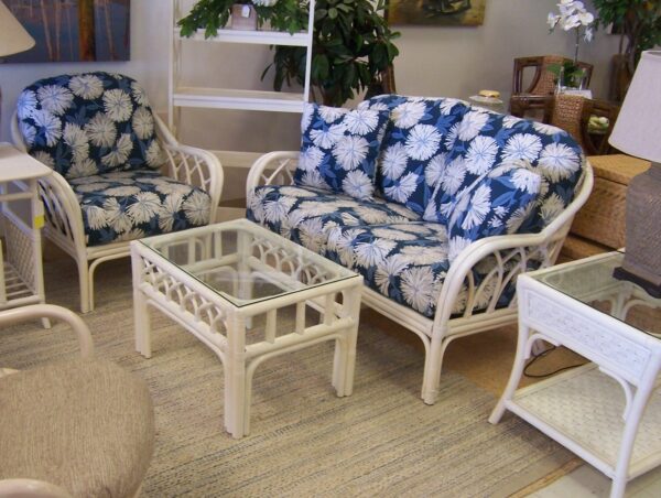 Rattan Loveseat, Chair, Coffee Table, and End Table